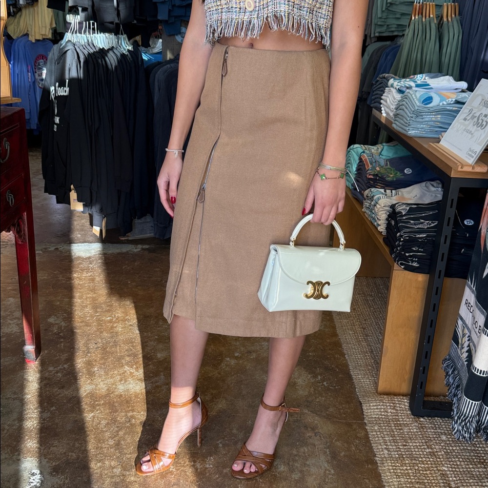 Hermes Camel Pencil Skirt with Front Zipper